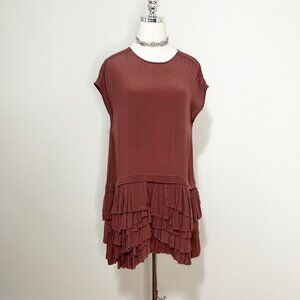 Tiered Ruffle Hem Silk Dress Short Sleeve Lightweight Boho Style Lagenlook
